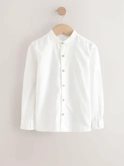 Hot Next Cream Grandad Collar Linen Mix Long Sleeve Shirt (3-16yrs)