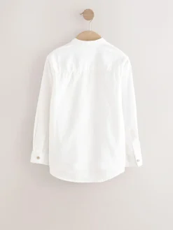 Hot Next Cream Grandad Collar Linen Mix Long Sleeve Shirt (3-16yrs)