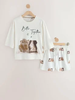 Next Cream Guinea Pig Short Pyjamas Set^Women Pyjamas|All Night & Lounge