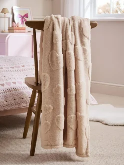 New Next Fleece Throw Cream Heart