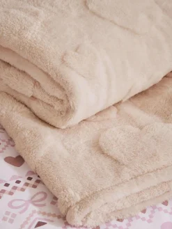 New Next Fleece Throw Cream Heart