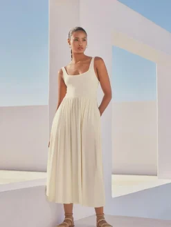 Hot Next Jersey Waisted Summer Dress Cream