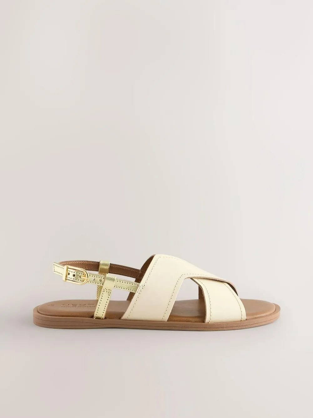 Discount Next Standard/Wide Fit Stitched Slingback Sandals Cream Leather