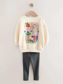 Next Cream Rainbow Graphic Print Sweatshirt & Leggings Set (3mths-7yrs)^ Sweatshirts & Hoodies|Sets & Co-Ords