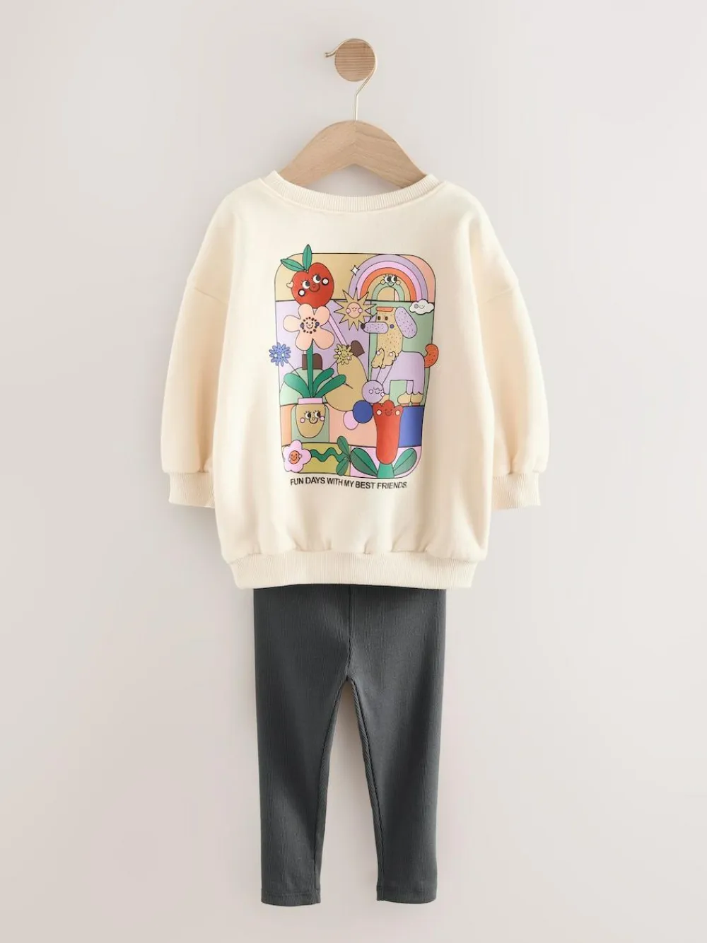Next Cream Rainbow Graphic Print Sweatshirt & Leggings Set (3mths-7yrs)^ Sweatshirts & Hoodies|Sets & Co-Ords