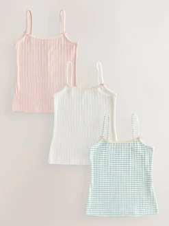 Hot Next Strappy Textured Cami Vests 3 Pack (1.5-16yrs) Cream