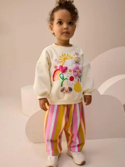 Next Cream Stripe Padded Characters Sweatshirt and Barrel Leg Joggers Set (3mths-7yrs)^ Baby Girls|Baby Winter Clothing