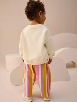 Next Cream Stripe Padded Characters Sweatshirt and Barrel Leg Joggers Set (3mths-7yrs)^ Baby Girls|Baby Winter Clothing