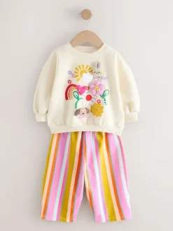 Next Cream Stripe Padded Characters Sweatshirt and Barrel Leg Joggers Set (3mths-7yrs)^ Baby Girls|Baby Winter Clothing