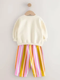 Next Cream Stripe Padded Characters Sweatshirt and Barrel Leg Joggers Set (3mths-7yrs)^ Baby Girls|Baby Winter Clothing