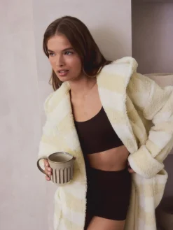 Next Cream Textured Stripe Dressing Gown^Women Bathrobes