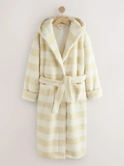 Next Cream Textured Stripe Dressing Gown^Women Bathrobes