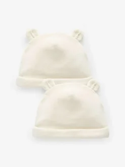 Next Cream Velour Baby Beanie Hats 2 Pack (0-12mths)^BOY Unisex|Hats & Scratch Mitts