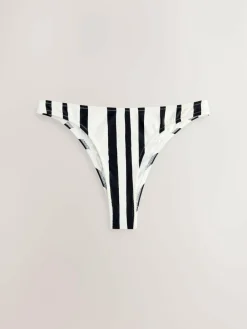 Next Cream/Black Stripe Brazilian High Leg Bikini Bottoms