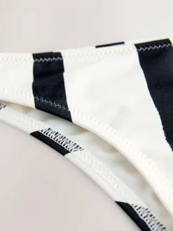 Next Cream/Black Stripe Brazilian High Leg Bikini Bottoms