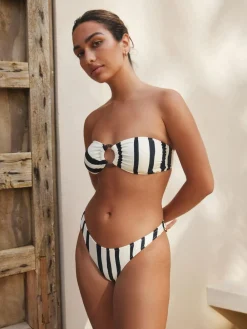 Next Cream/Black Stripe Hardware Bandeau Bikini Top^Women Swimwear