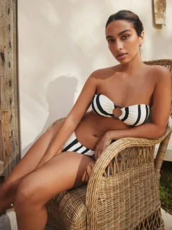 Next Cream/Black Stripe Hardware Bandeau Bikini Top^Women Swimwear