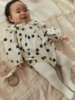 Next Cream/Charcoal Polka Dot Baby Bloomer Rompers Set 2 Piece with Tights (0mths-3yrs)^ Rompers & Overalls|Sets & Coords