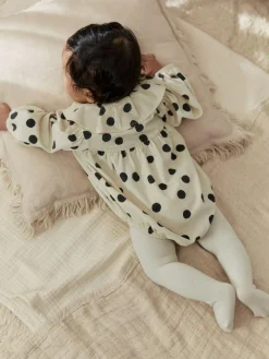 Next Cream/Charcoal Polka Dot Baby Bloomer Rompers Set 2 Piece with Tights (0mths-3yrs)^ Rompers & Overalls|Sets & Coords