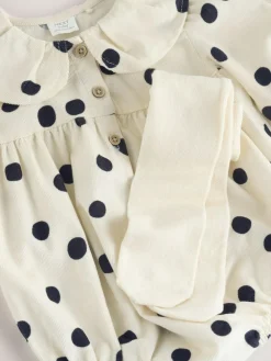 Next Cream/Charcoal Polka Dot Baby Bloomer Rompers Set 2 Piece with Tights (0mths-3yrs)^ Rompers & Overalls|Sets & Coords