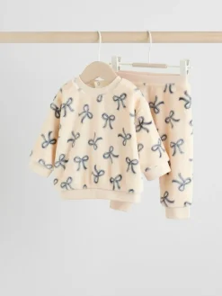 Clearance Next Cream/Grey Soft Velour Bow Print Jumper and Trousers Set (0mths-2yrs)