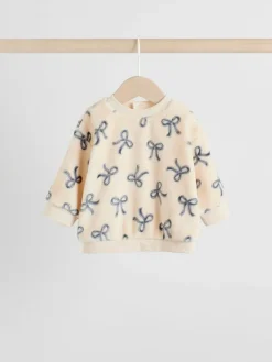 Clearance Next Cream/Grey Soft Velour Bow Print Jumper and Trousers Set (0mths-2yrs)