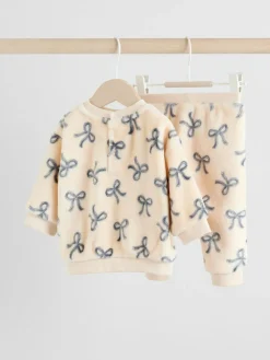 Clearance Next Cream/Grey Soft Velour Bow Print Jumper and Trousers Set (0mths-2yrs)