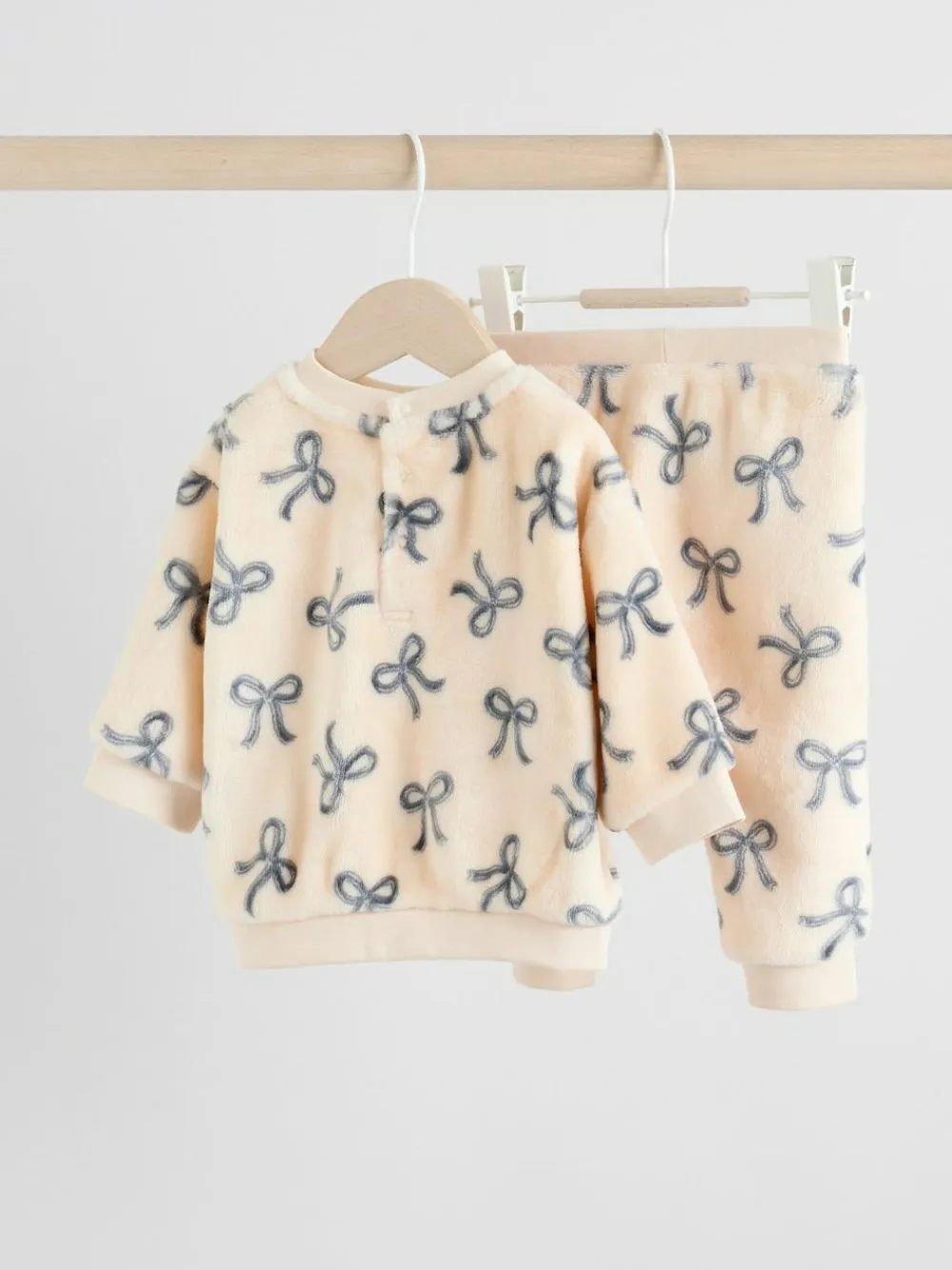 Clearance Next Cream/Grey Soft Velour Bow Print Jumper and Trousers Set (0mths-2yrs)