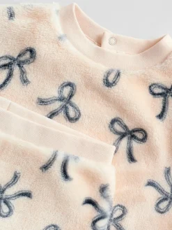 Clearance Next Cream/Grey Soft Velour Bow Print Jumper and Trousers Set (0mths-2yrs)