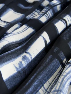 New Next Satin Pleated Maxi Skirt Cream/Navy Check