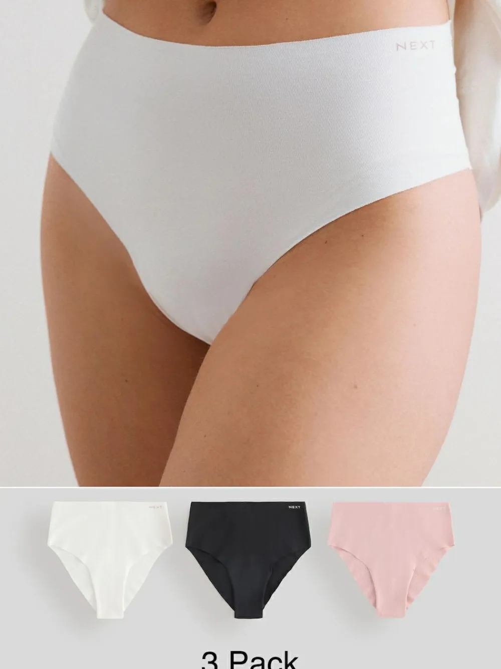 Next High Waist High Leg Cotton Rich No VPL Knickers 3 Pack^Women Panties
