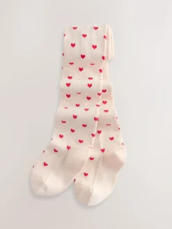 Next Cream/Red Cotton Rich Heart Tights^ Tights|Socks & Tights