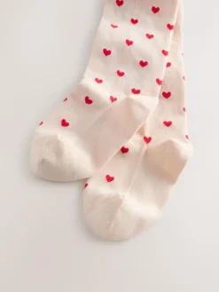 Next Cream/Red Cotton Rich Heart Tights^ Tights|Socks & Tights