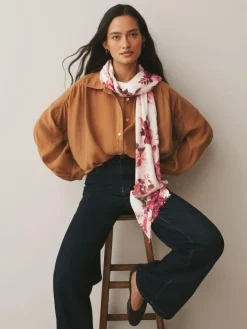 Hot Next Cream/Red Floral Print Lightweight Scarf