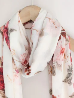 Hot Next Cream/Red Floral Print Lightweight Scarf