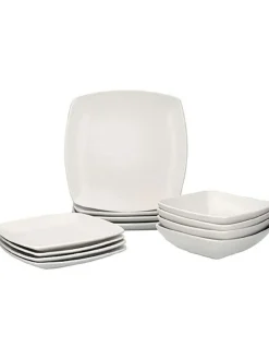 Best Creative Tops 12 Piece White Square Dinner Set