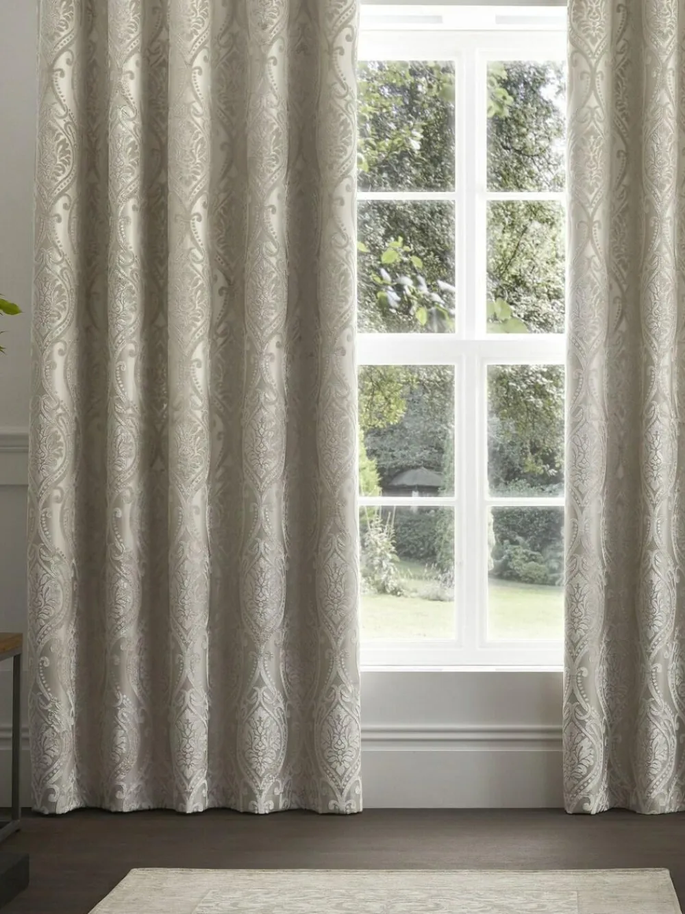 Curtina Natural Chateau Textured Chenille Damask Lined Eyelet Curtains^ Curtains & Blinds
