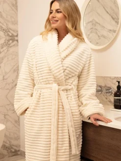 Online Cyberjammies Striped Sealskin Fleecy Dressing Gown Cream