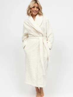 Online Cyberjammies Striped Sealskin Fleecy Dressing Gown Cream