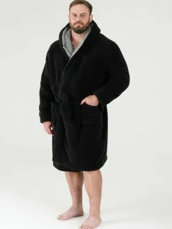 Hot D555 Newquay 1 Supersoft Dressing Gown With Hood Black