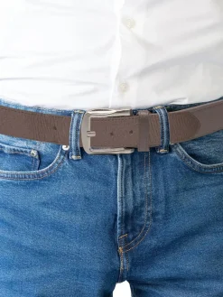 Online D555 Brown HARRISON Large Buckle Faux 3.9cm Width Leather Belt