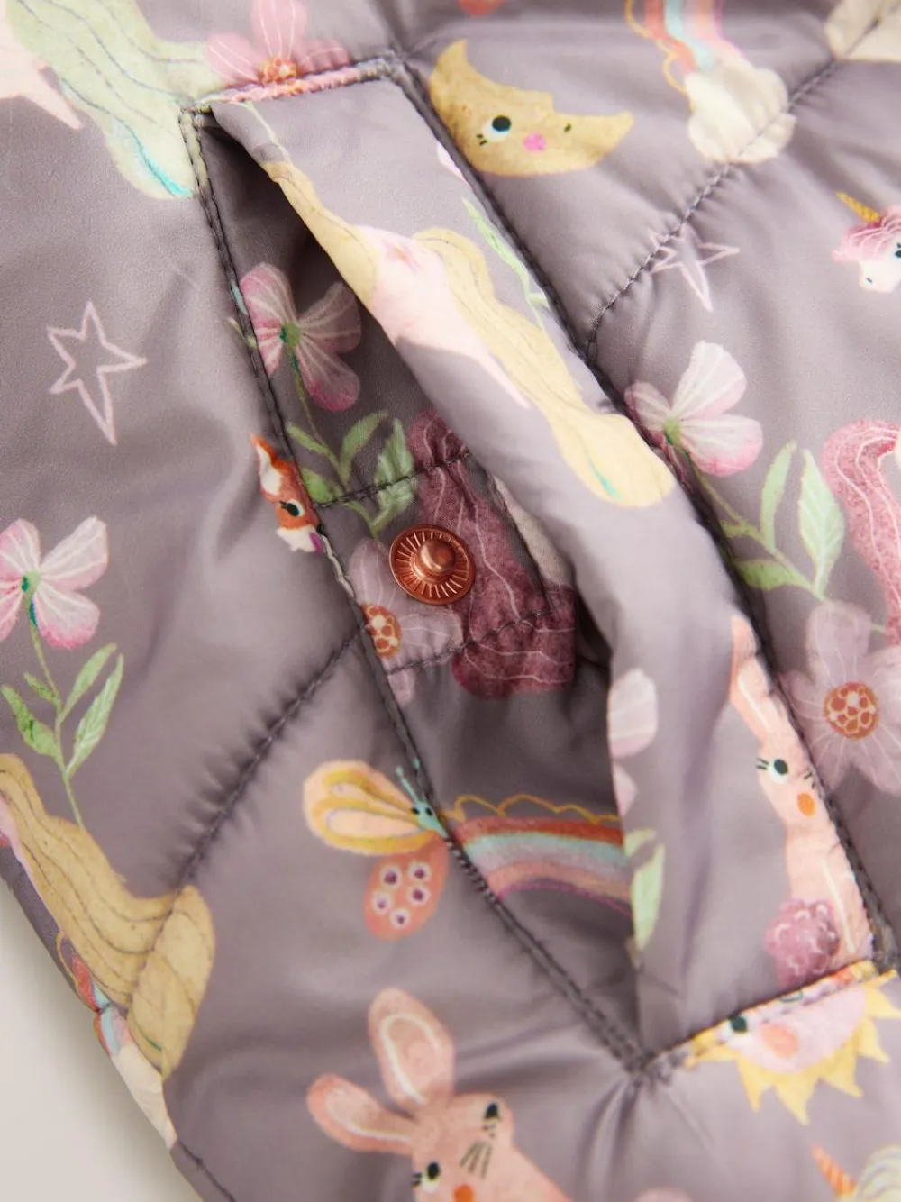 Online Next Shower Resistant Faux Fur Trim Padded Coat (3mths-7yrs) Damson Unicorn