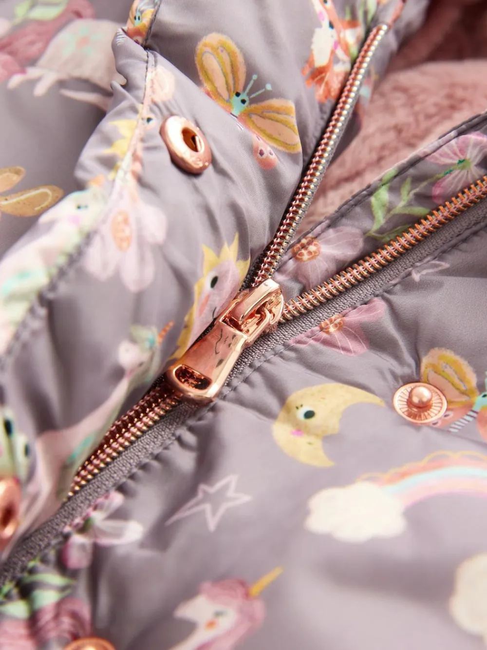 Online Next Shower Resistant Faux Fur Trim Padded Coat (3mths-7yrs) Damson Unicorn