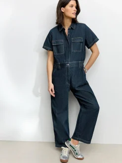 Next Dark Blue 100% Cotton Maternity Denim Boilersuit^Women Jumpsuits & Playsuits