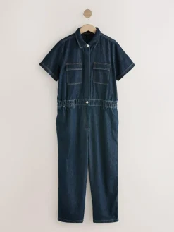 Next Dark Blue 100% Cotton Maternity Denim Boilersuit^Women Jumpsuits & Playsuits