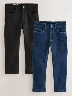 Discount Next Regular Fit Stretch Jeans 2 Pack (3-17yrs) Dark Blue/ Black Denim