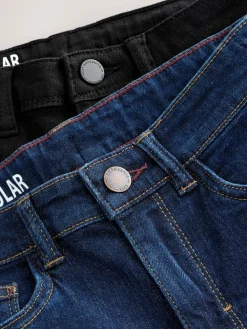 Discount Next Regular Fit Stretch Jeans 2 Pack (3-17yrs) Dark Blue/ Black Denim