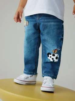 Next Dark Blue Character Farm Loose Pull On Jeans (3mths-7yrs)