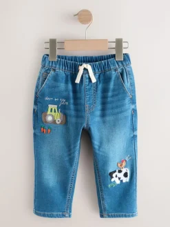 Next Dark Blue Character Farm Loose Pull On Jeans (3mths-7yrs)