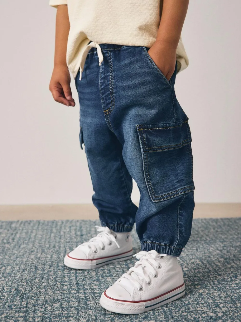 Sale Next Comfort Stretch Wide Cargo Jeans (3mths-7yrs) Dark Blue